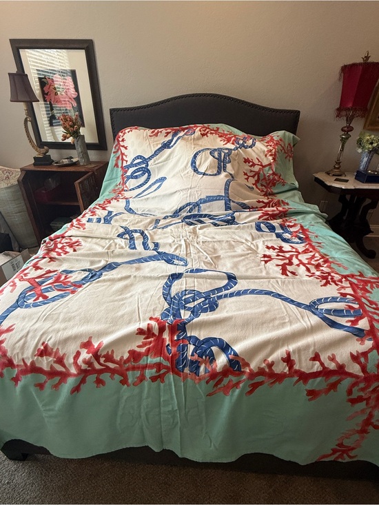 Anthropologie Other - Coastal Rope & Coral Table Cloth - Blue, Red, Mint